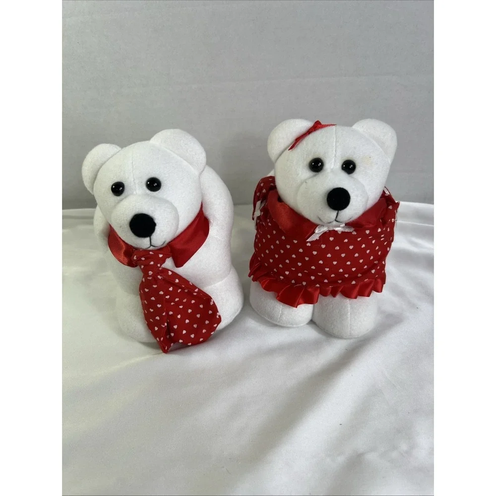 Vinatge Avon‎ Plush Valentine's Day Kissing Polar Bears 6-1/2